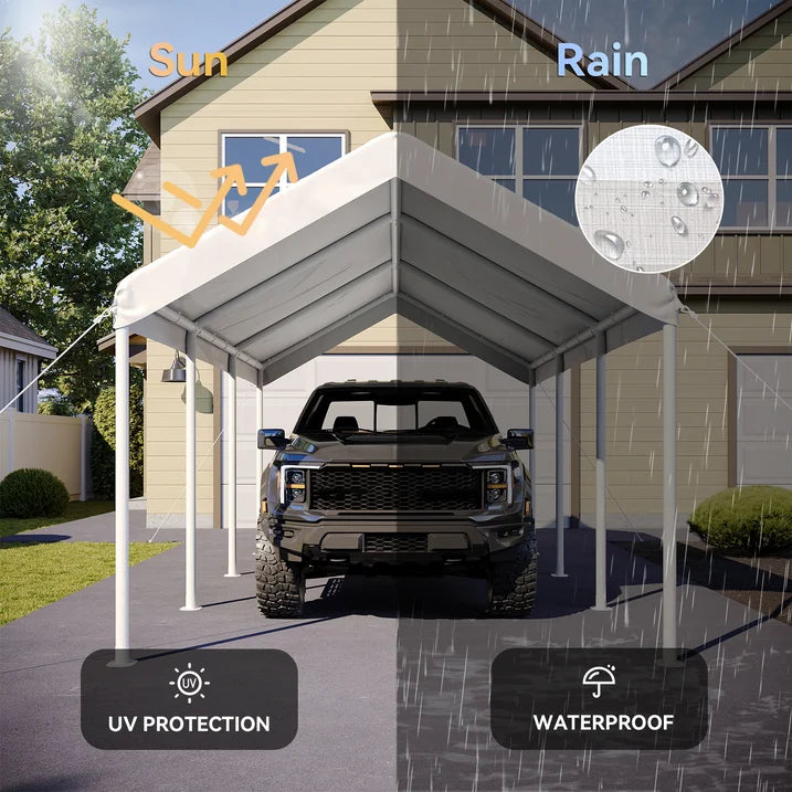 Aoxun 10x20 FT Heavy-Duty Portable Carport, Outdoor Car Canopy Shelter with Waterproof Tarp & Wind Resistant Design, Galvanized Steel Frame for Vehicle, RV, Boat, Truck Cover (White)