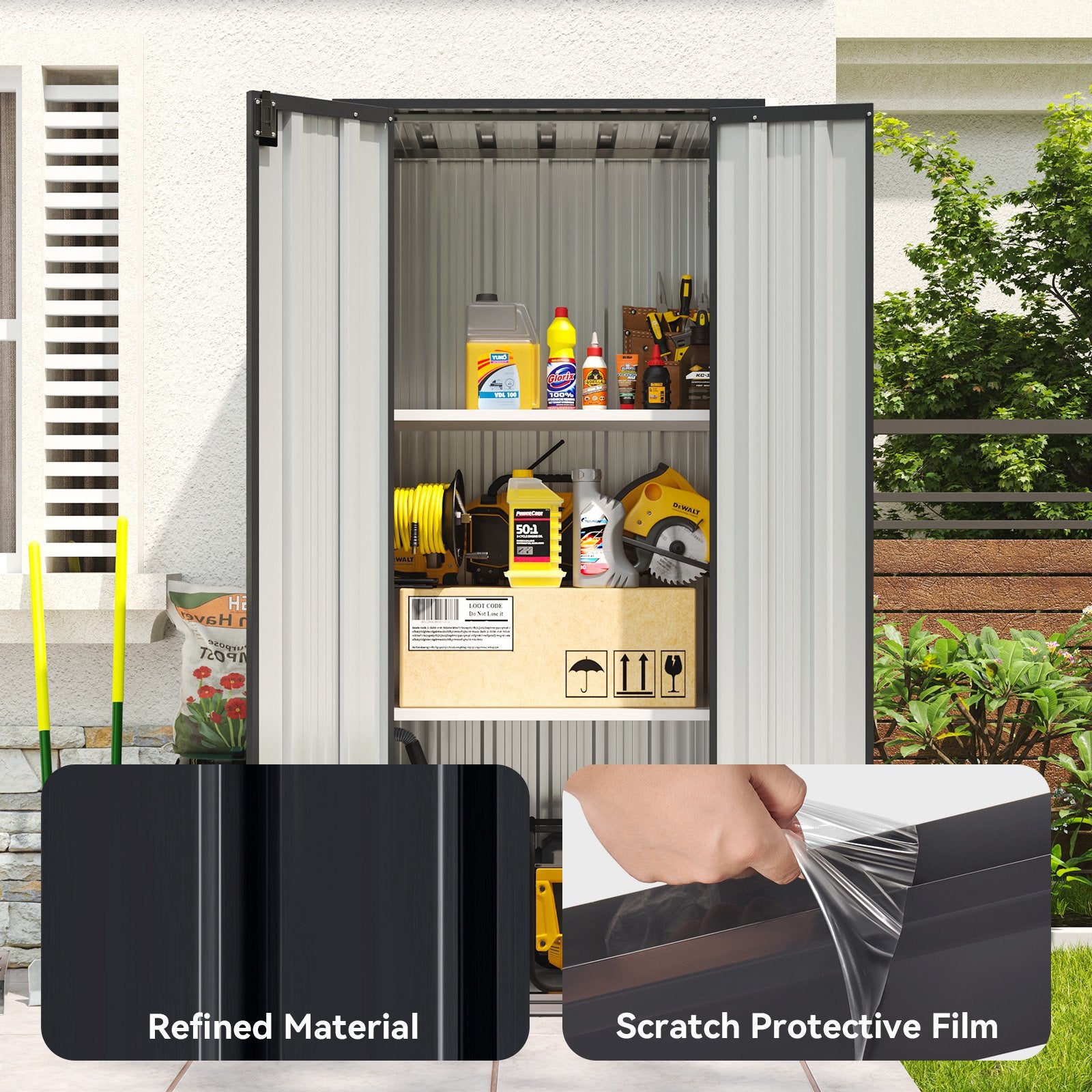 Aoxun 2.5x1.5 ft. Black Metal Storage Shed with 2 Shelves, Outdoor Waterproof Cabinet