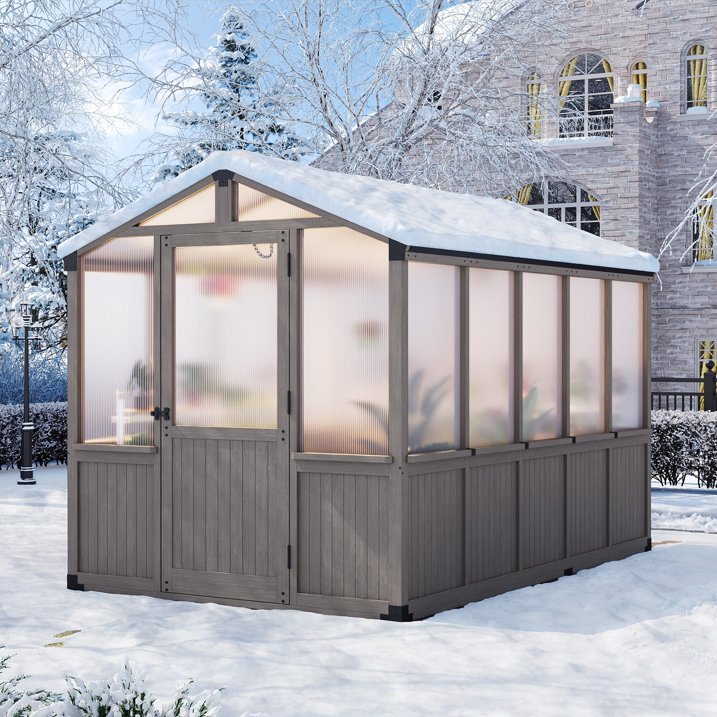 AOXUN 6' x 10' Outdoor Cedar Wood Greenhouse, Walk-in Greenhouse with Adjustable Roof Vent and Lockable Door