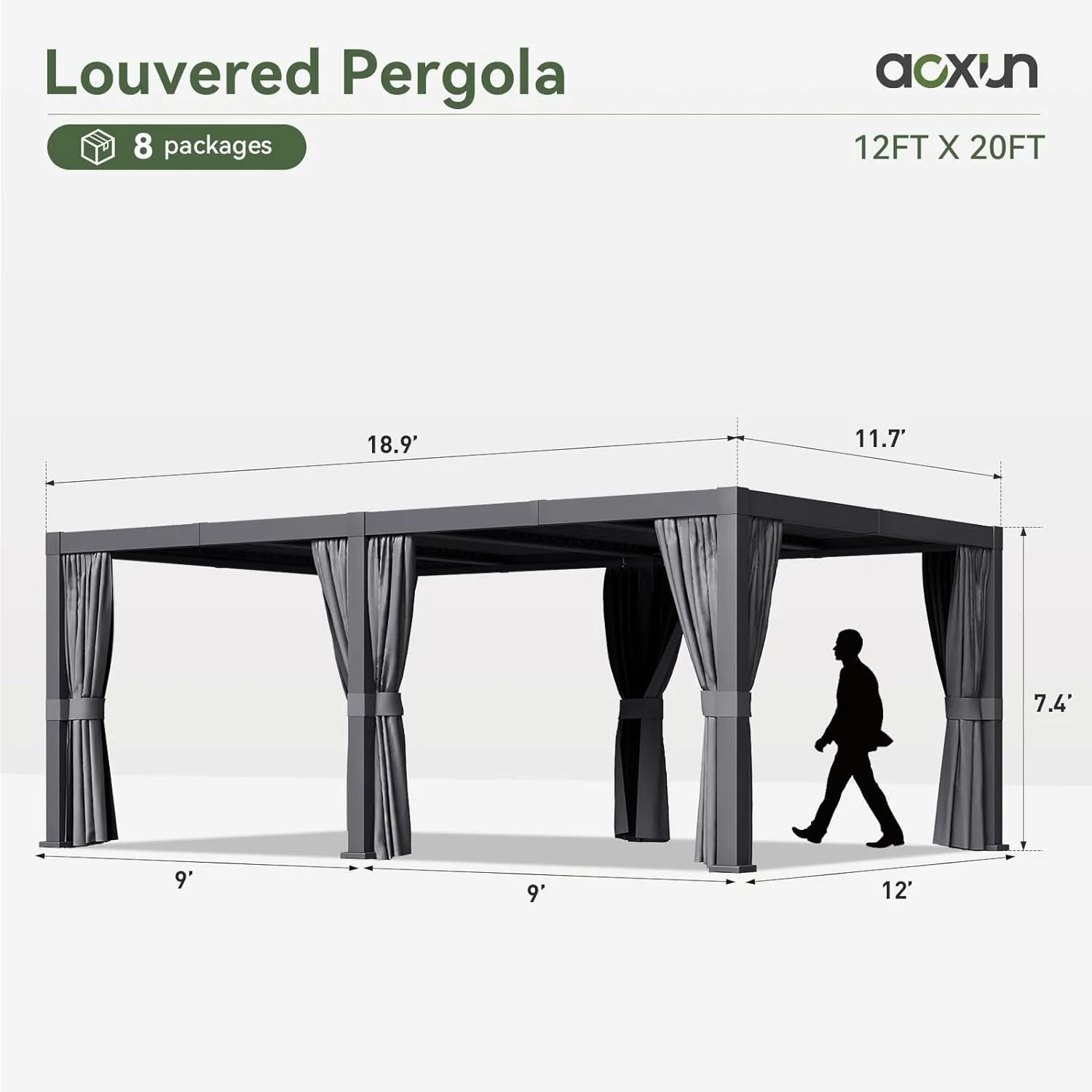 10' x 12' Louvered Pergola, Outdoor Aluminum Pergola with Adjustable Top for Decks, Gardens and Backyards