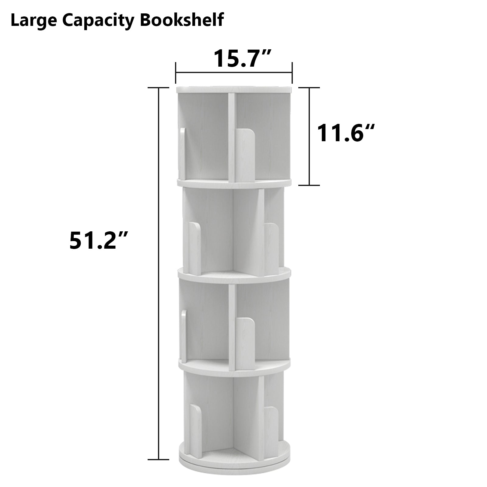 4 Tier Rotating Bookshelf, 360° Rotating Wood Floor Standing Bookcase, Freestanding Storage Shelf, Swivel Bookshelf Display Rack, White