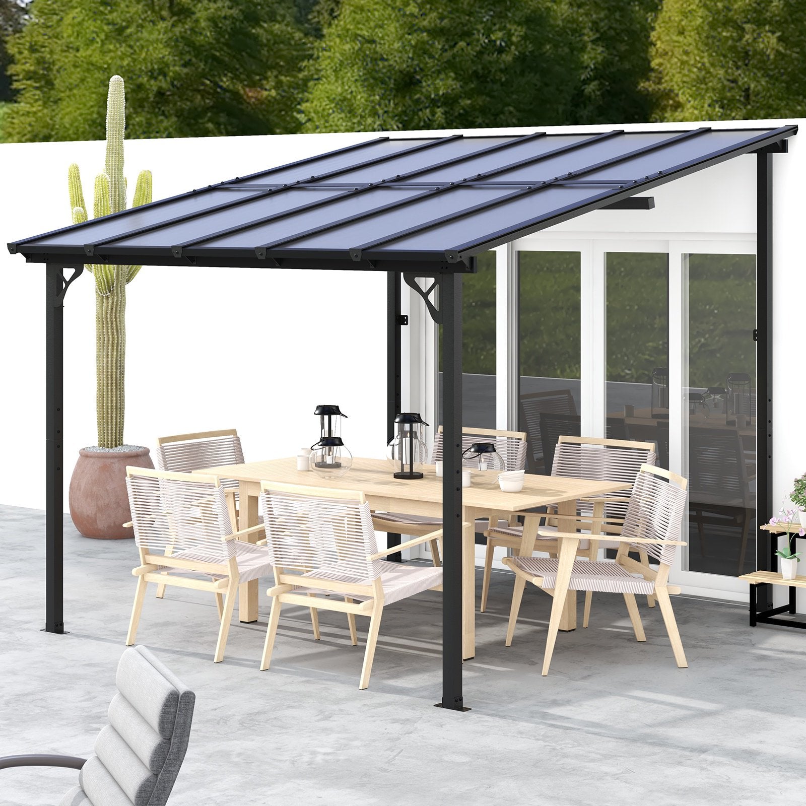 10’x 10’ Hardtop Gazebo, Outdoor Wall-mounted Pergola for Garden, Patio, Backyard, Gray