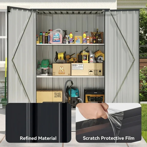 Aoxun 4.5x1.5 ft. Black Metal Storage Shed with 2 Shelves, Outdoor Waterproof Cabinet