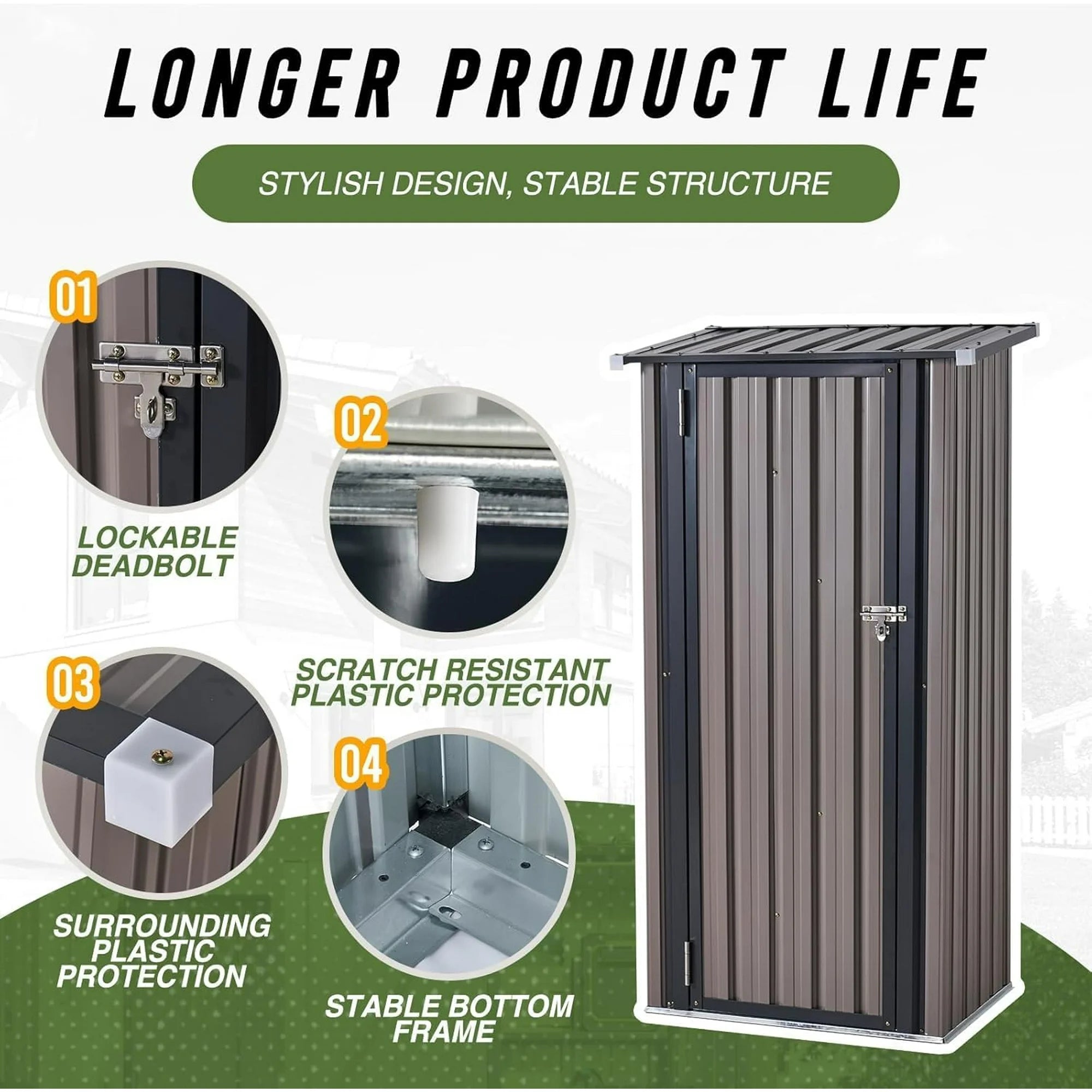 3x2.1ft Outdoor Metal Storage Shed with Lockable Doors, Steel Utility Tool Shed, Brown