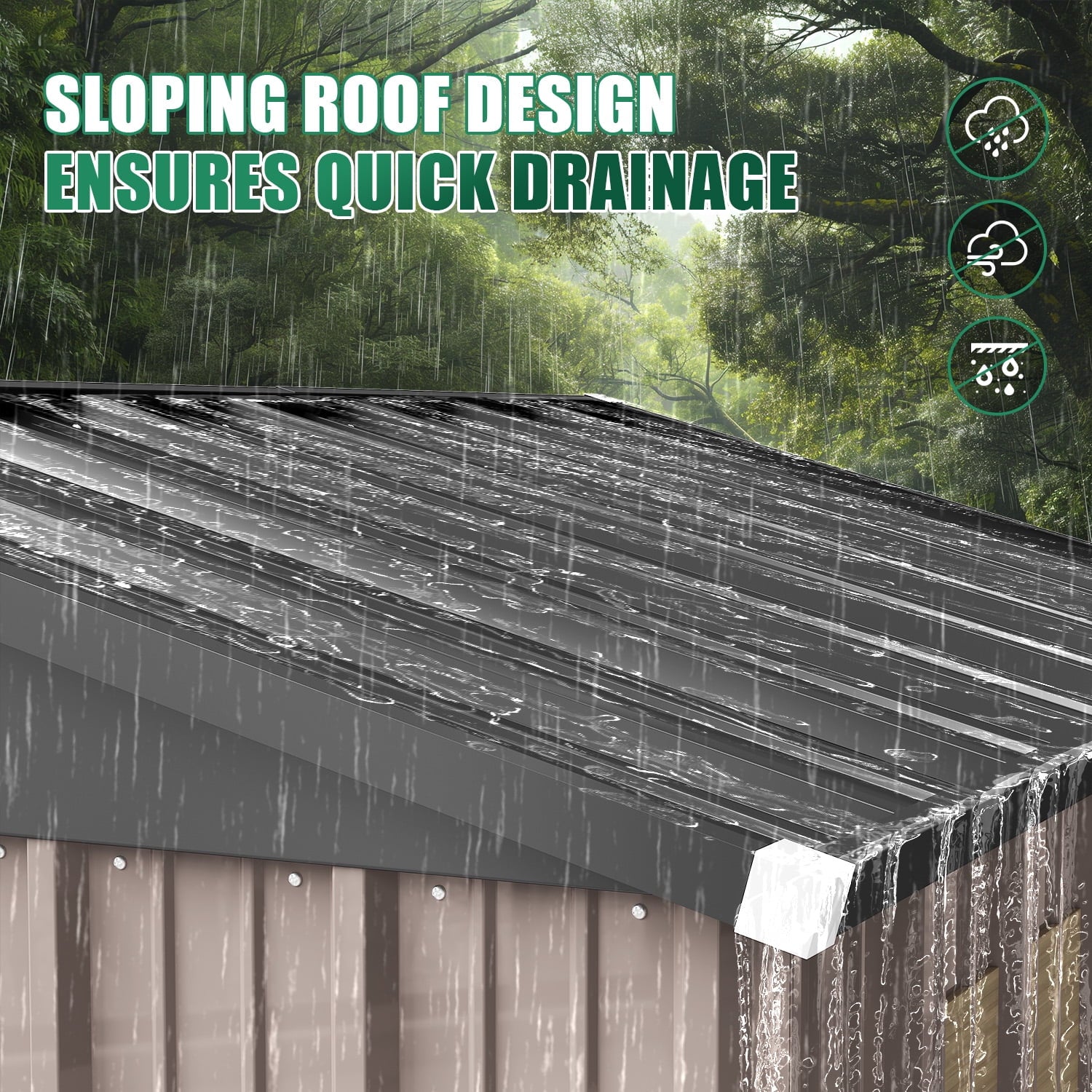 Clouddwell 9.5x7.5ft Galvanized Steel Storage Shed with Floor & Double Doors - Brown