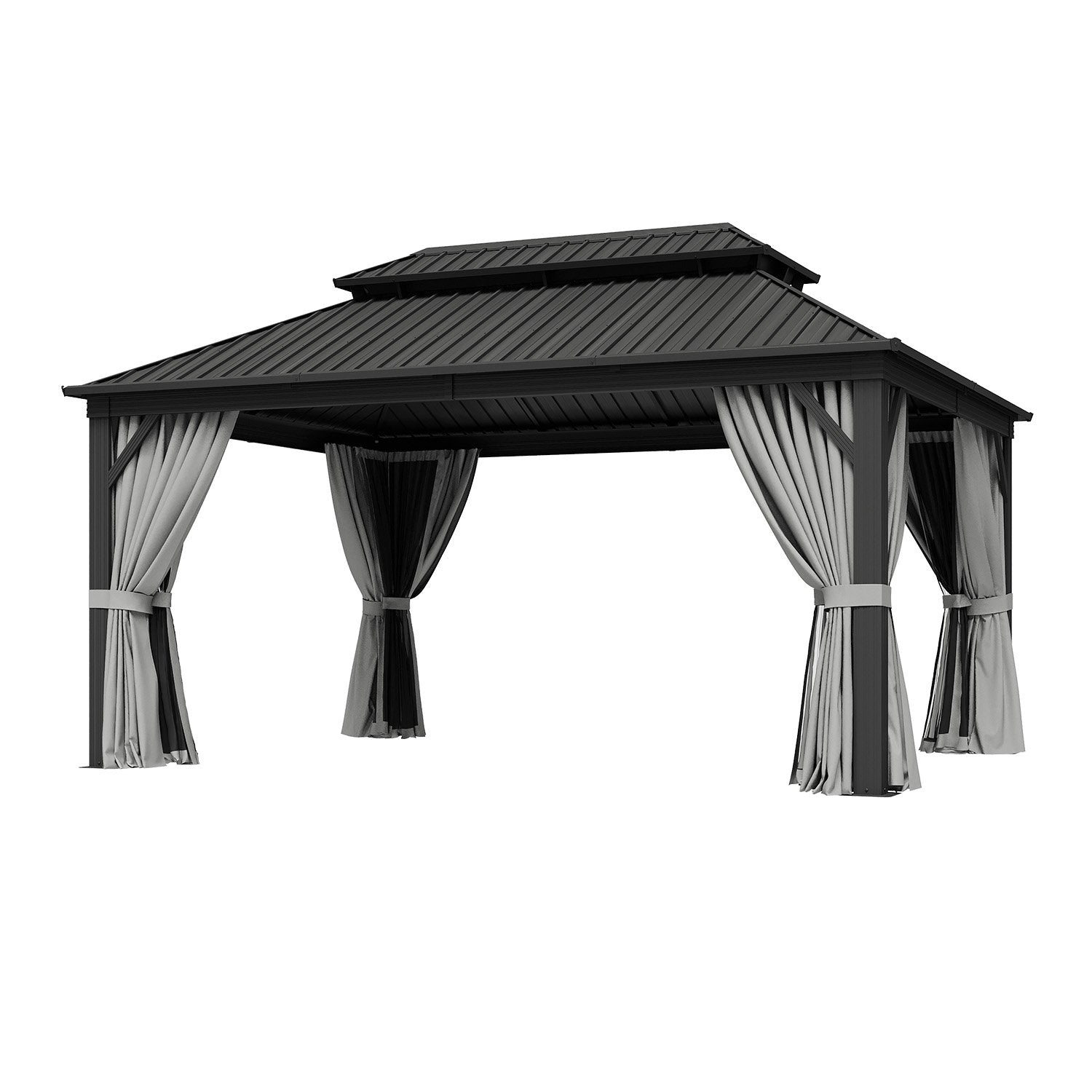 Sumnthink 12'x16' Hardtop Gazebo, Outdoor Steel Double Galvanized Roof Canopy, Aluminum Frame Permanent Pavilion Metal Gazebo with Netting and Curtains, for Patios, Gardens, Lawns