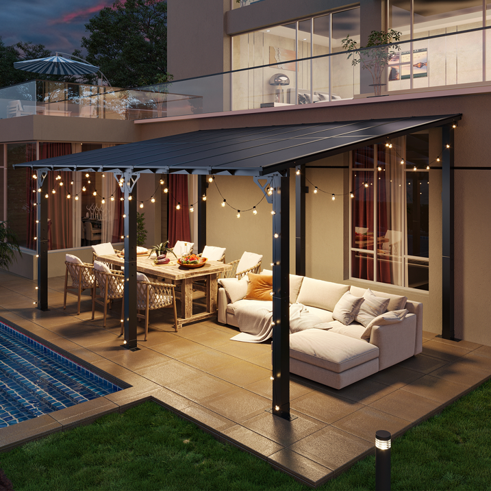 AOXUN 16' x 10' Hardtop Gazebo Outdoor Aluminum Pergola For Garden, Patio, Backyard-Black