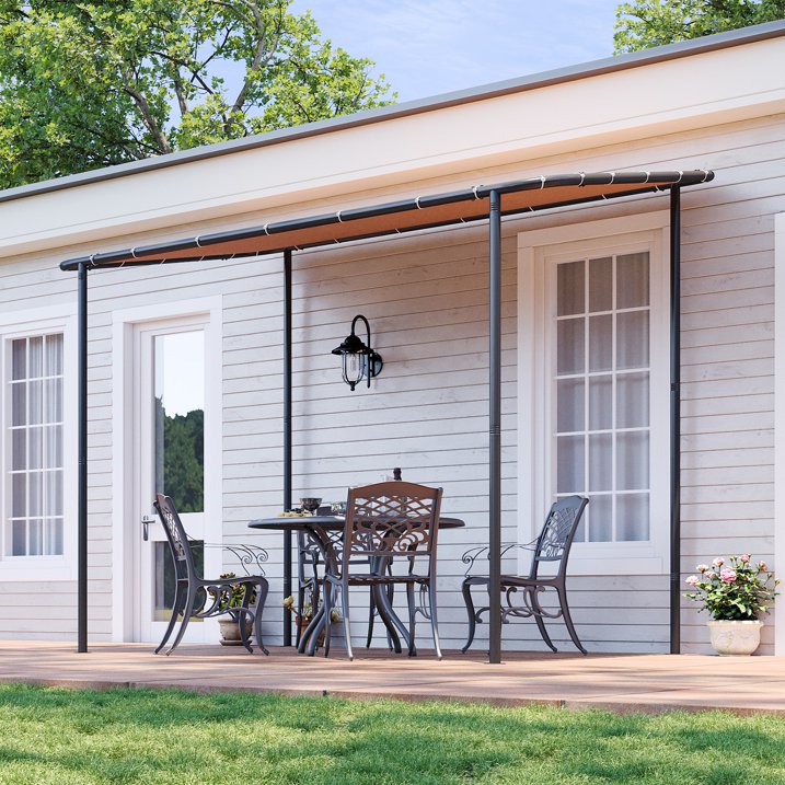 Aoxun 10x6 Lean to Gazebo Outdoor Pergola with Water Resistant & UV-Resistant, Wall-Mounted Canopy Sloped Roof Awning for Patio Backyard, Deck, or Garden Khaki