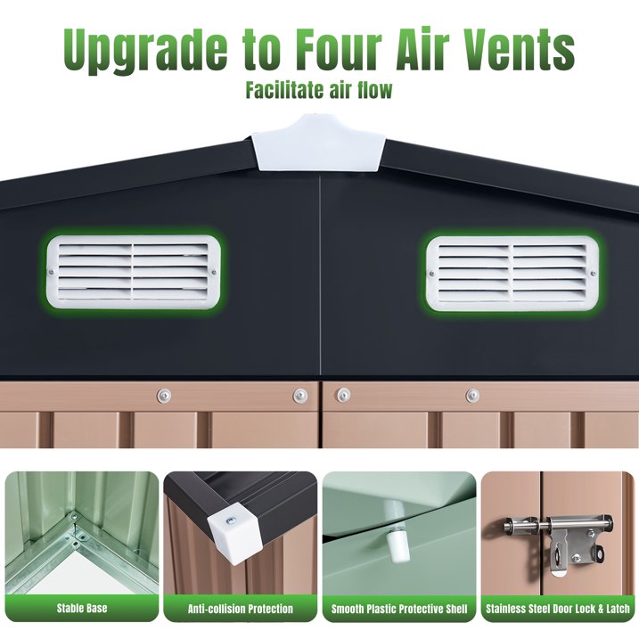 Aoxun 6'x4' Outdoor Metal Storage Shed with Lockable Door- Ideal for Tools, Garden Equipment & Bikes, Perfect for Patio Placement(Base Included/Brown)