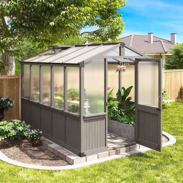 AOXUN 6' x 10' Outdoor Cedar Wood Greenhouse, Walk-in Greenhouse with Adjustable Roof Vent and Lockable Door