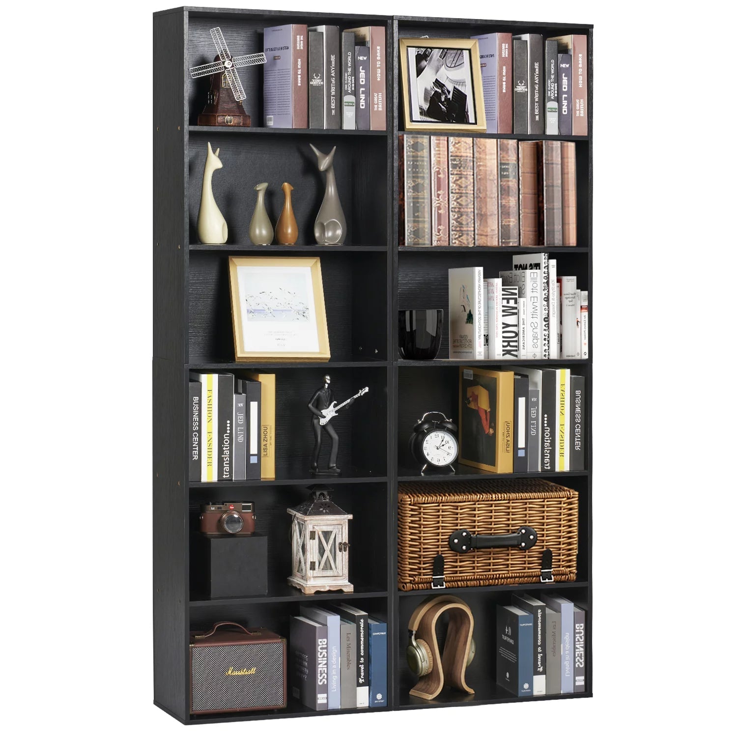 6-Tier Tall Narrow Bookcase for Home Office, Black