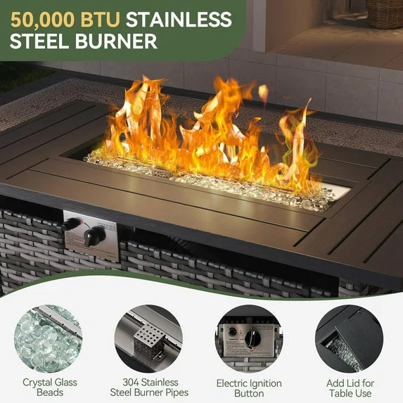 Aoxun 7 Pcs Outdoor Patio Furniture Sets with with 44'' Fire Table, Widen Armrests Wicker Outdoor Sectional for Backyard (Waterproof Cover Include)