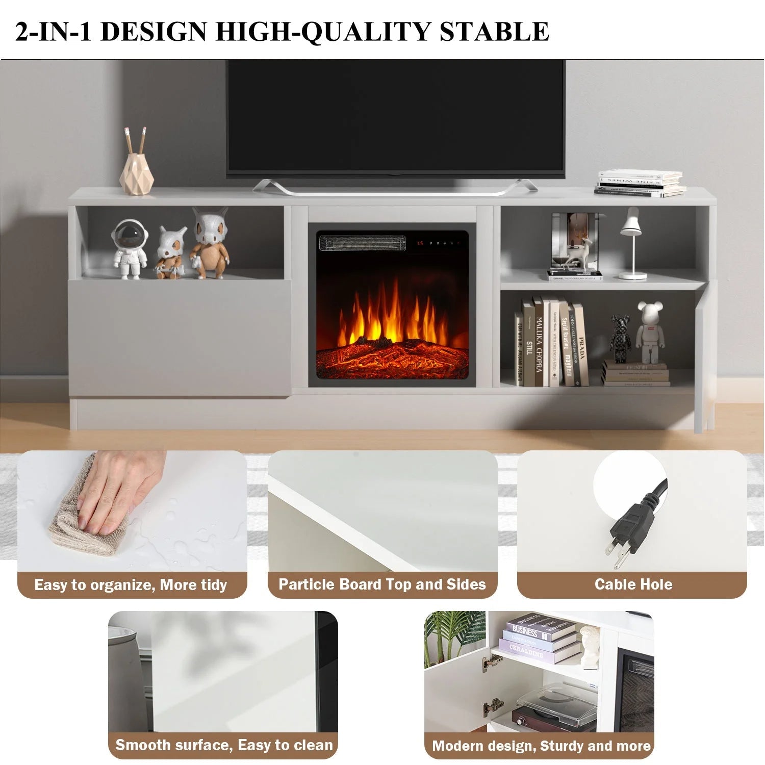 TV Stand with Fireplace for TVs up to 75", TV Stand for Living Room, White