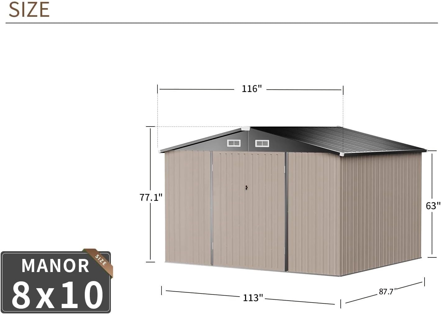 7.6 x 9.7 FT Outdoor Storage Shed with Base Frame, Metal Shed for Garden, Backyard, Patio, Brown