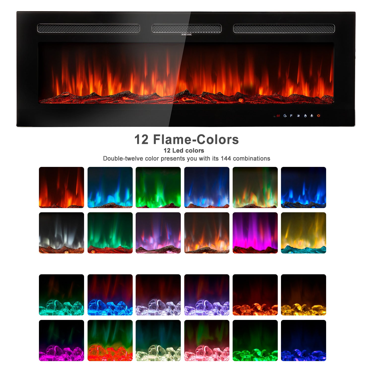 Sunmthink 60" Wall Electric Fireplace Heater with Remote, 12 Colors and 5 Kinds of Brightness