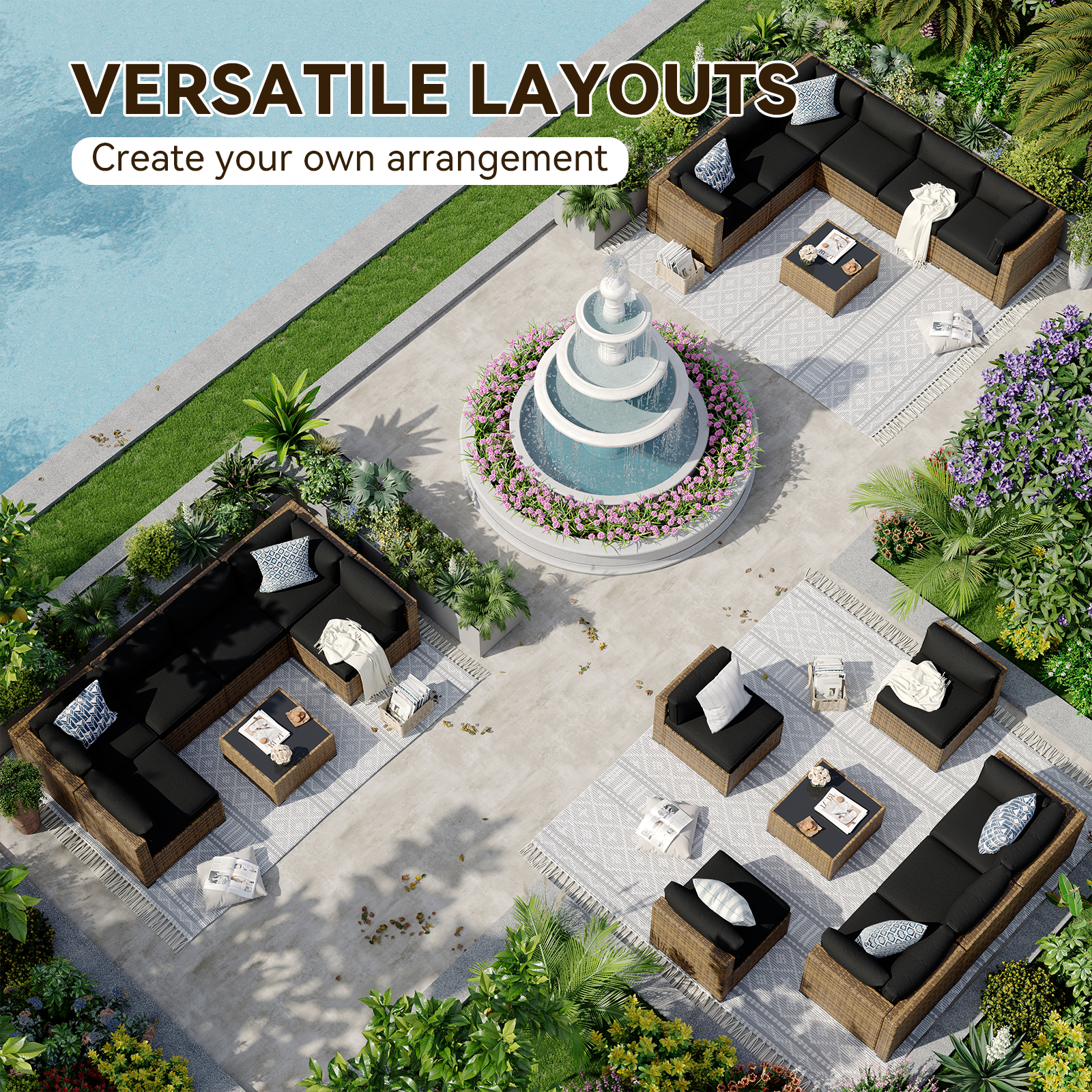 Aoxun Patio Furniture Sets Wicker Outdoor Conversation Set Sectional Sofa for Backyard, Poolside, Garden