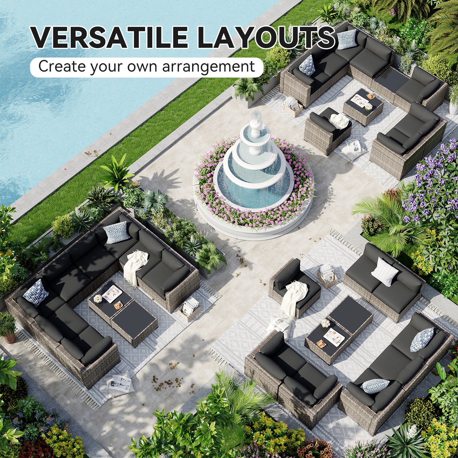 Aoxun Patio Furniture Sets Wicker Outdoor Conversation Set Sectional Sofa for Backyard, Poolside, Garden