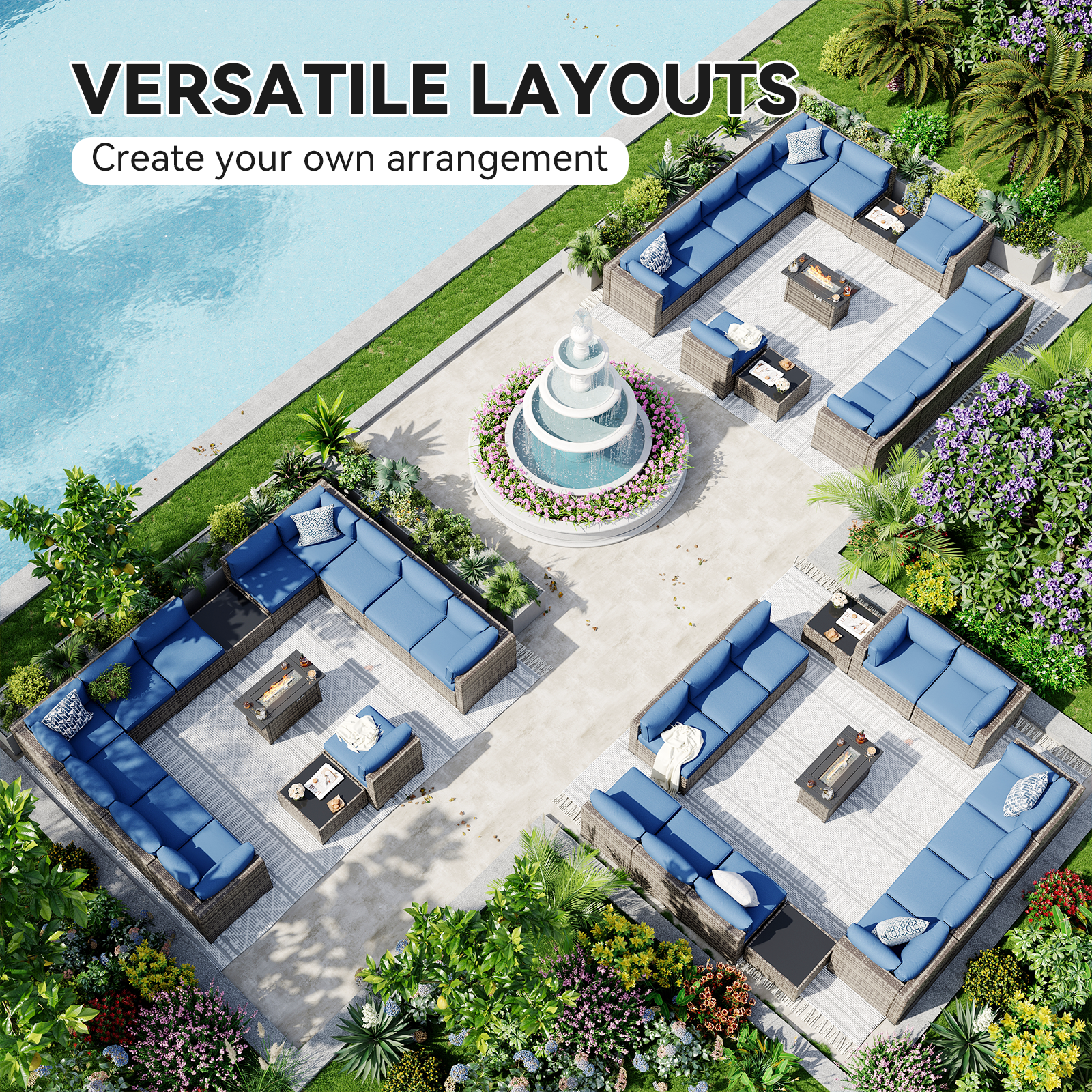 Aoxun Patio Furniture Sets Wicker Outdoor Conversation Set Sectional Sofa for Backyard, Poolside, Garden