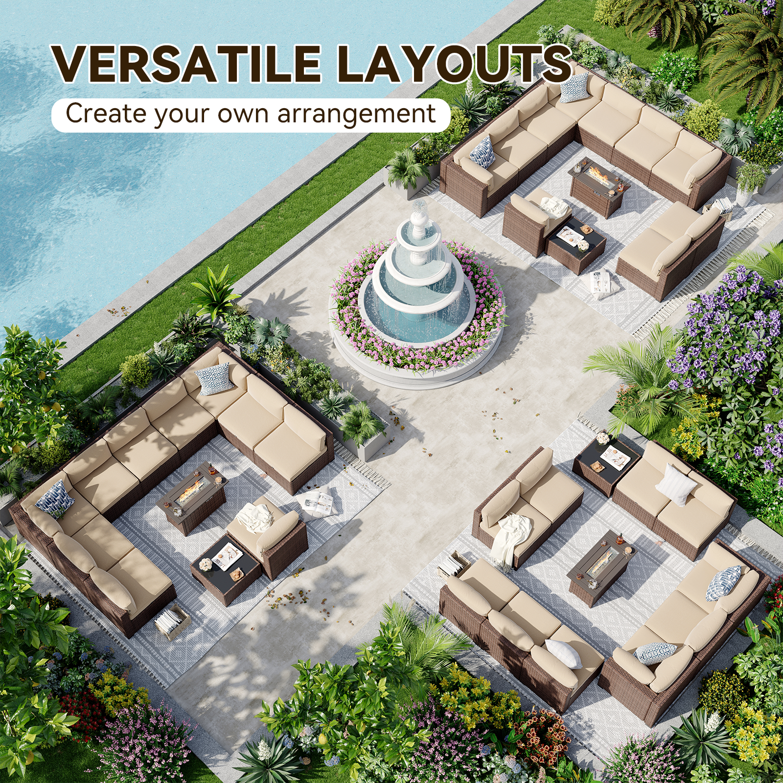 Aoxun Patio Furniture Sets Wicker Outdoor Conversation Set Sectional Sofa for Backyard, Poolside, Garden