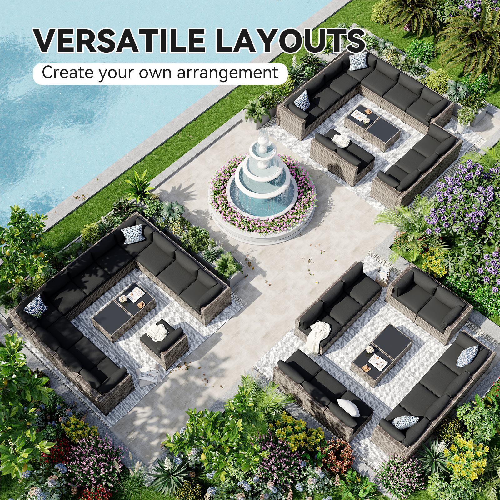 Aoxun Patio Furniture Sets Wicker Outdoor Conversation Set Sectional Sofa for Backyard, Poolside, Garden