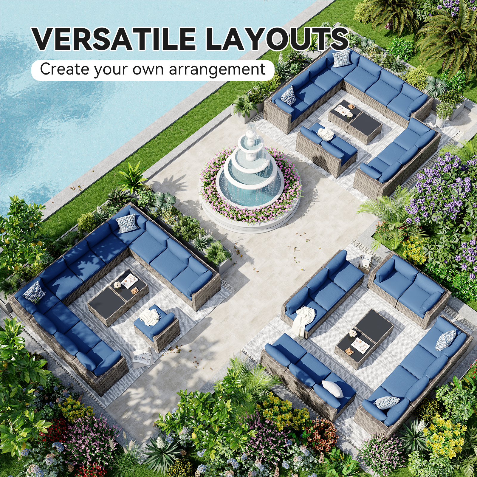 Aoxun Patio Furniture Sets Wicker Outdoor Conversation Set Sectional Sofa for Backyard, Poolside, Garden