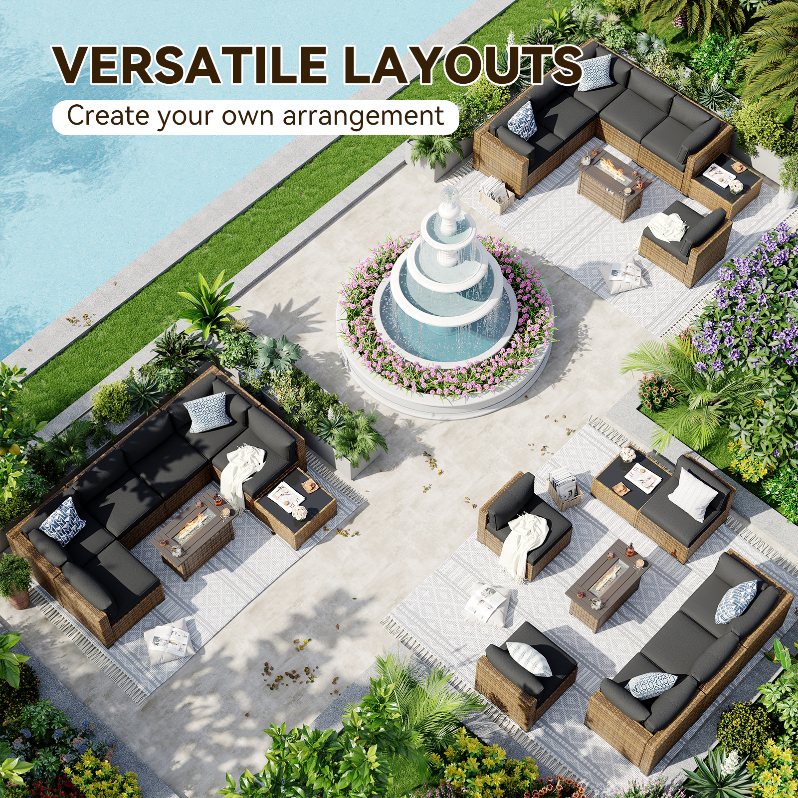 Aoxun Patio Furniture Sets Wicker Outdoor Conversation Set Sectional Sofa for Backyard, Poolside, Garden