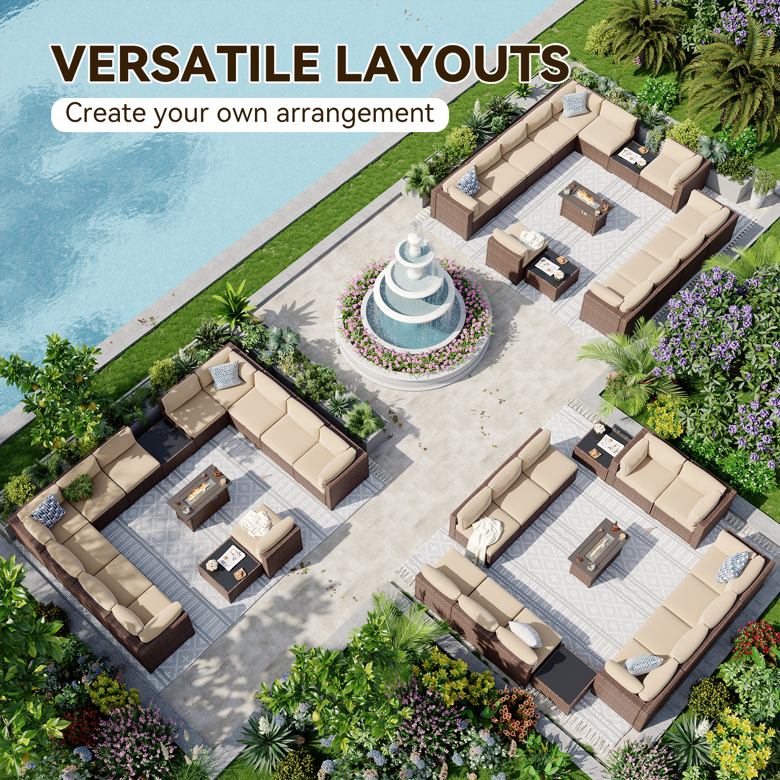 Aoxun Patio Furniture Sets Wicker Outdoor Conversation Set Sectional Sofa for Backyard, Poolside, Garden