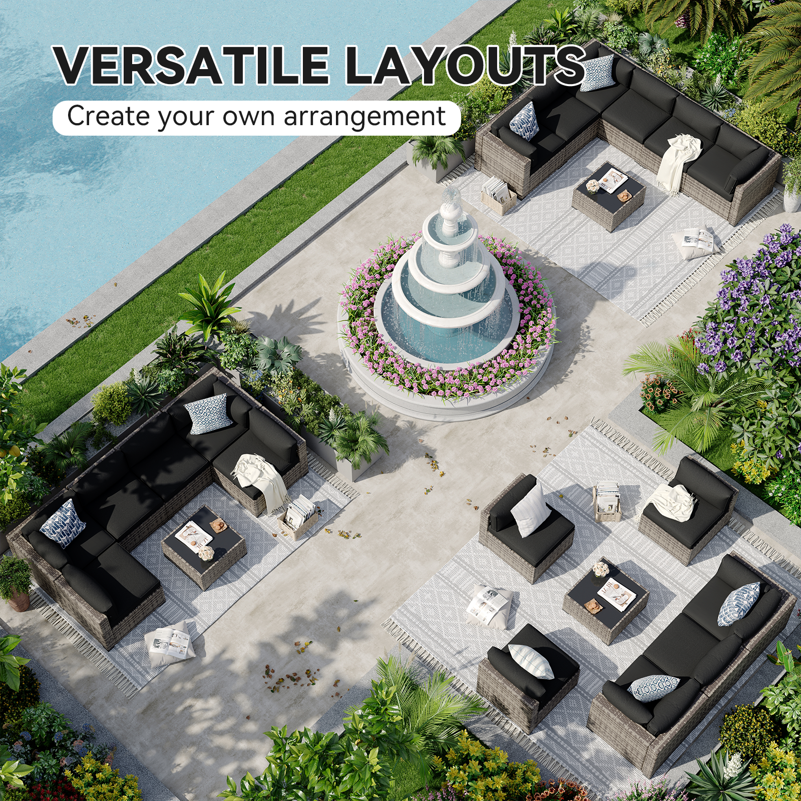 Aoxun Patio Furniture Sets Wicker Outdoor Conversation Set Sectional Sofa for Backyard, Poolside, Garden