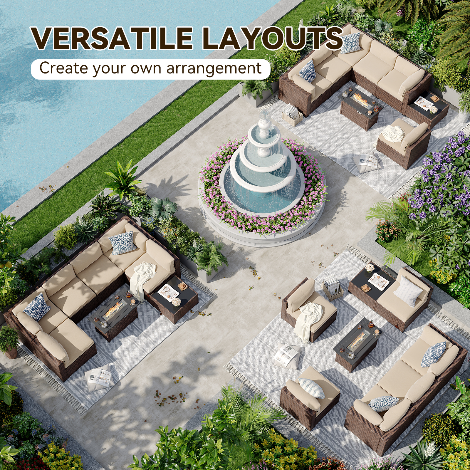 Aoxun Patio Furniture Sets Wicker Outdoor Conversation Set Sectional Sofa for Backyard, Poolside, Garden