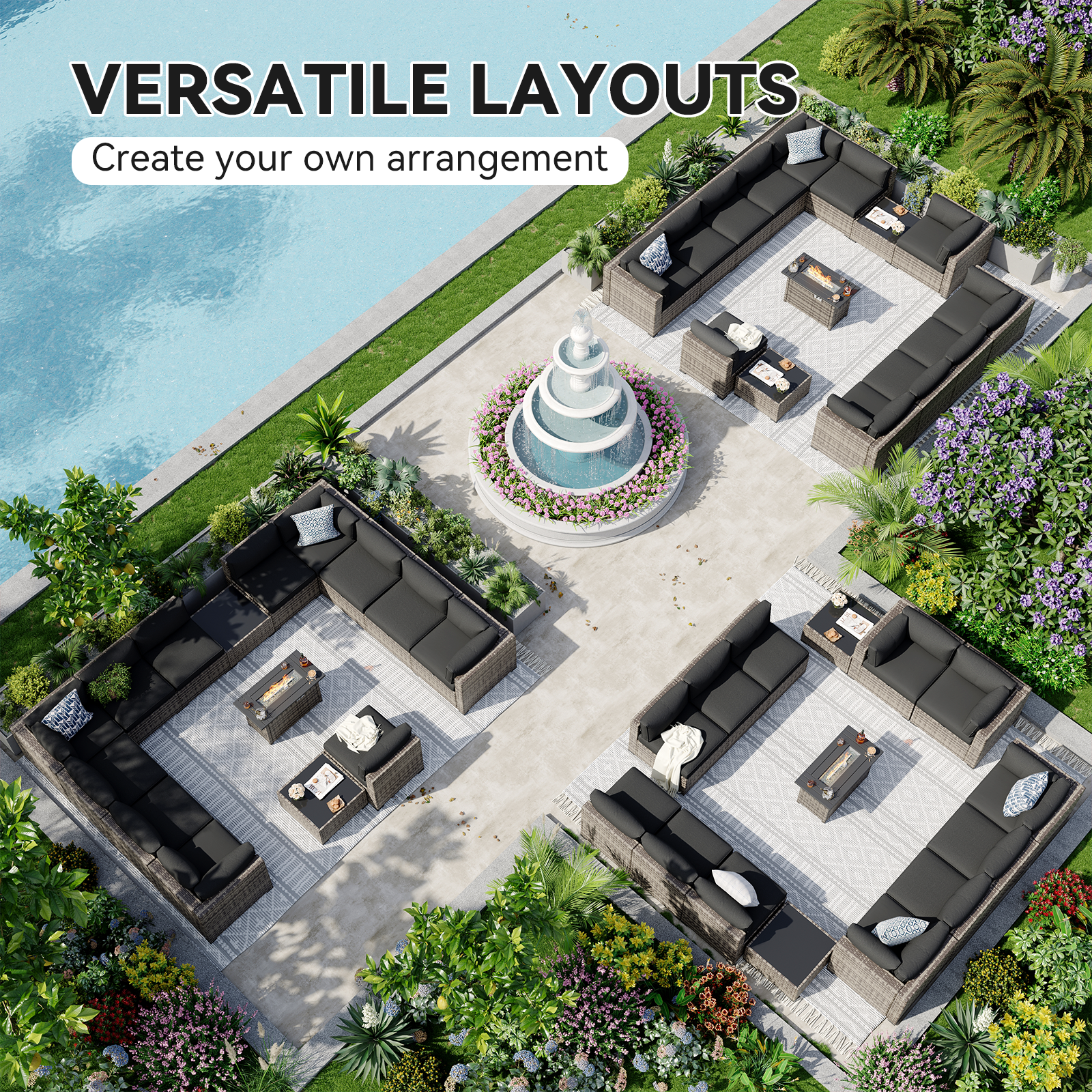 Aoxun Patio Furniture Sets Wicker Outdoor Conversation Set Sectional Sofa for Backyard, Poolside, Garden