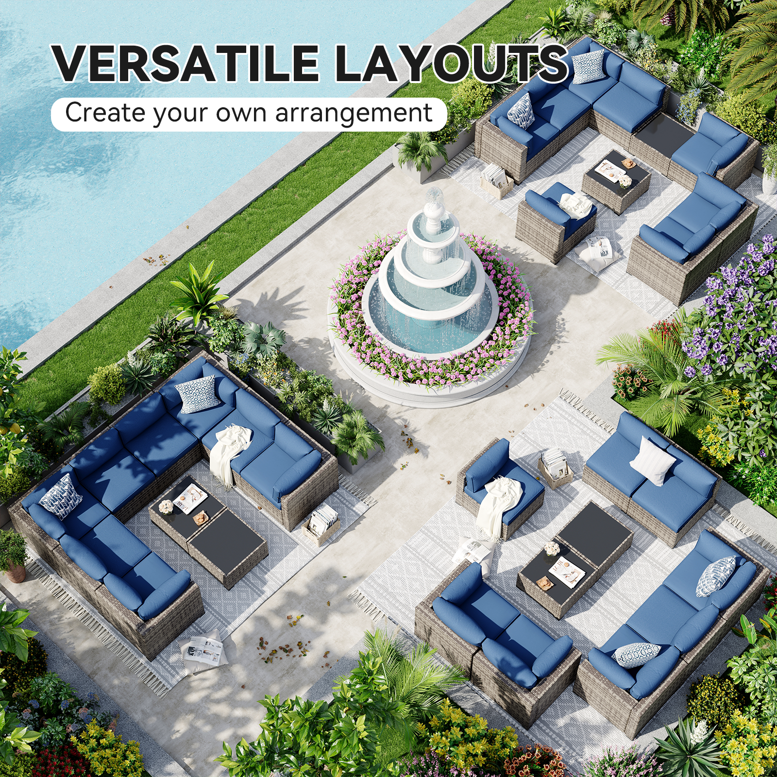 Aoxun Patio Furniture Sets Wicker Outdoor Conversation Set Sectional Sofa for Backyard, Poolside, Garden