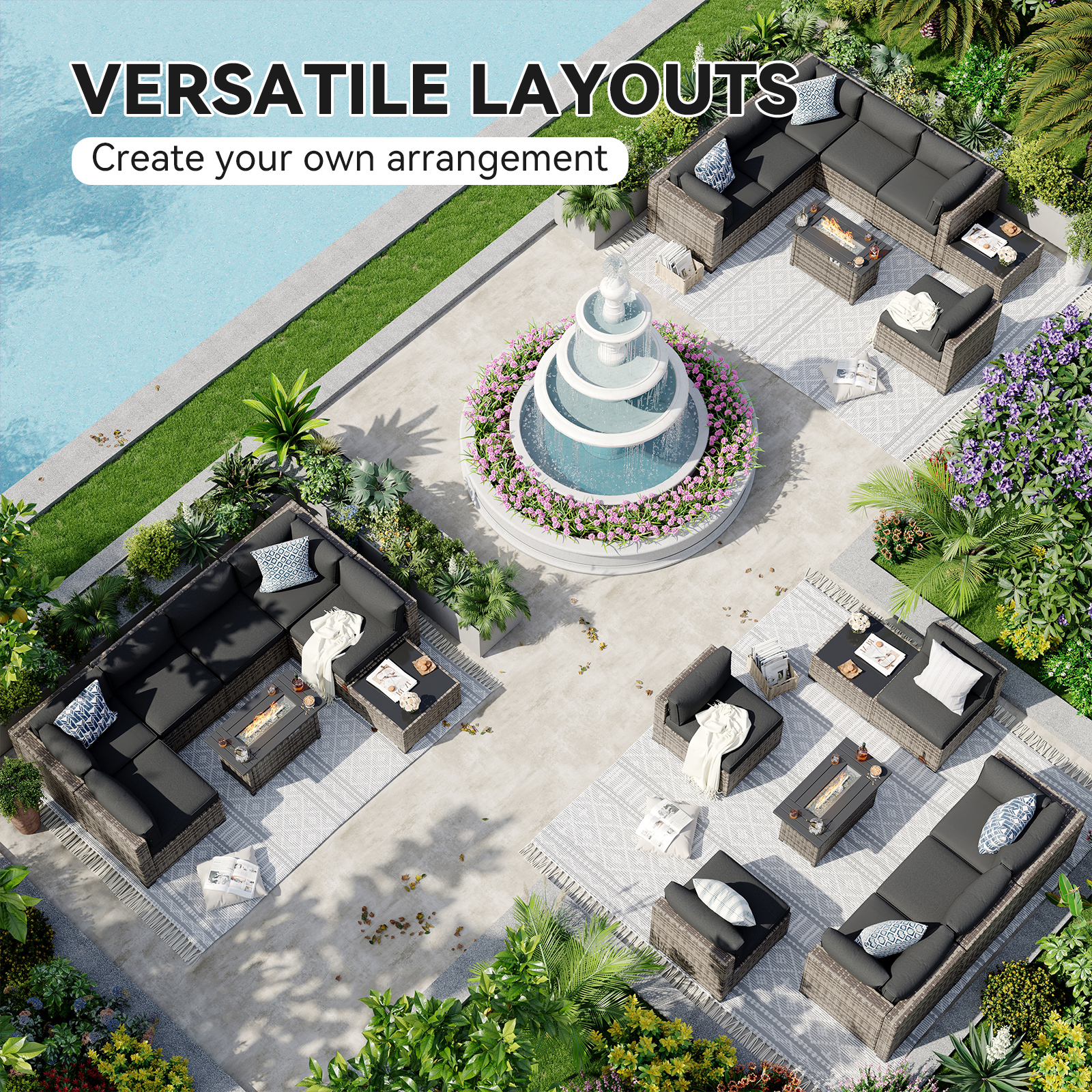 Aoxun Patio Furniture Sets Wicker Outdoor Conversation Set Sectional Sofa for Backyard, Poolside, Garden