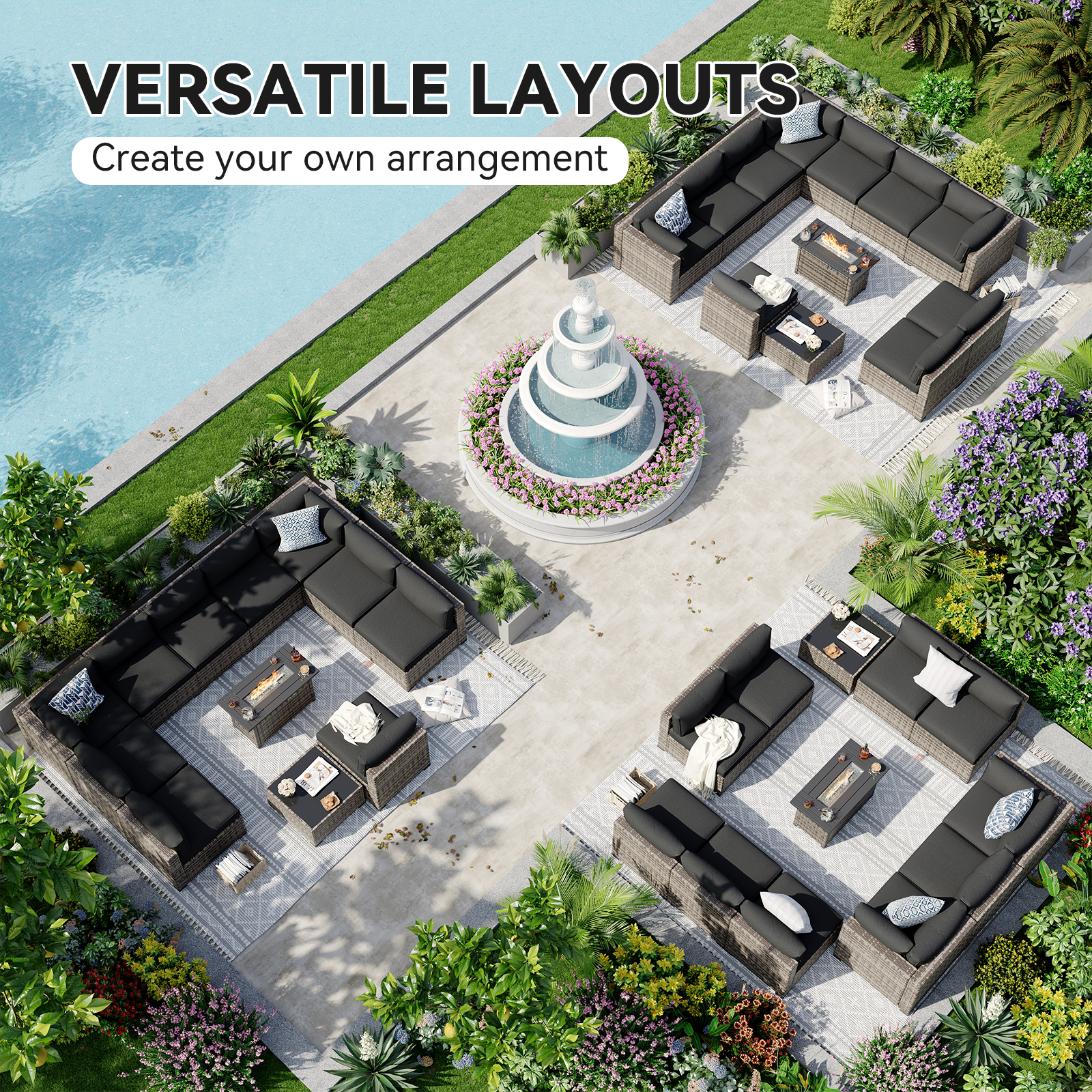 Aoxun Patio Furniture Sets Wicker Outdoor Conversation Set Sectional Sofa for Backyard, Poolside, Garden