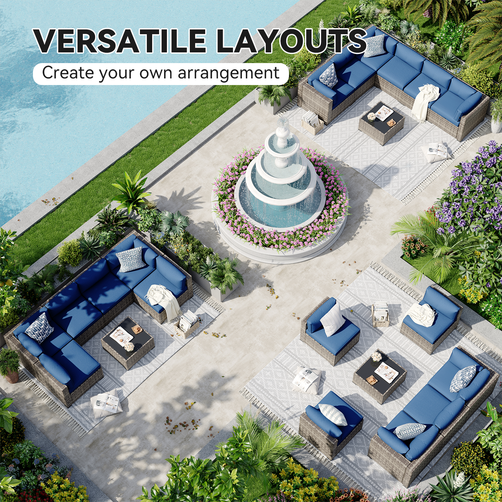 Aoxun Patio Furniture Sets Wicker Outdoor Conversation Set Sectional Sofa for Backyard, Poolside, Garden