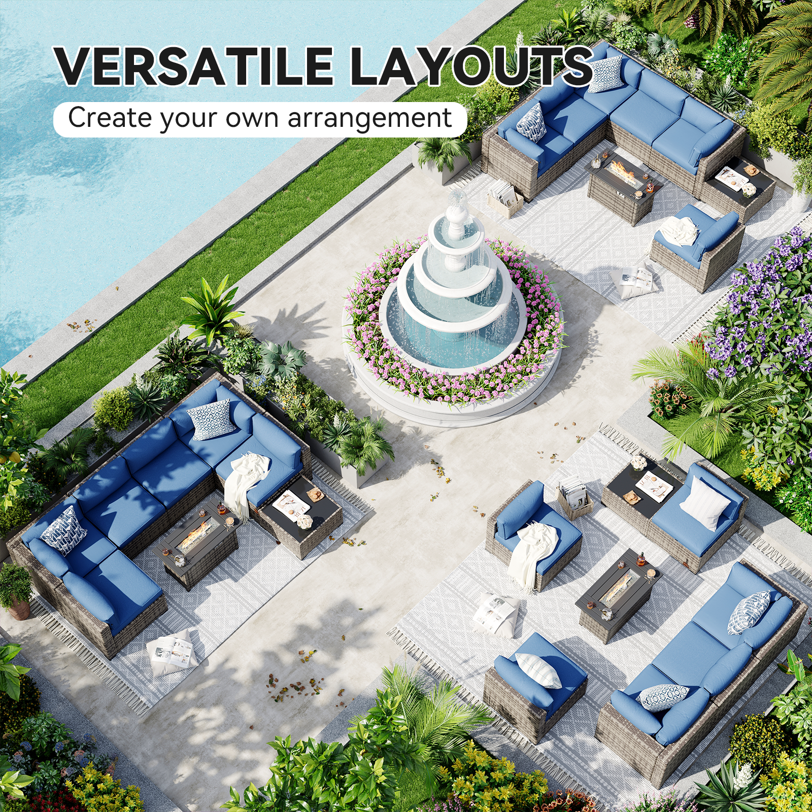 Aoxun Patio Furniture Sets Wicker Outdoor Conversation Set Sectional Sofa for Backyard, Poolside, Garden