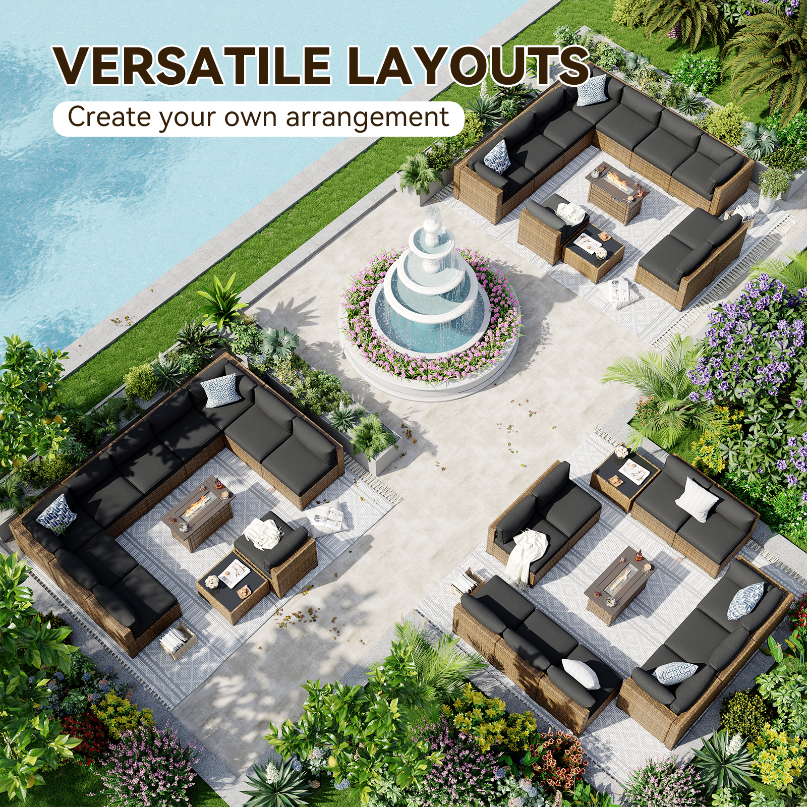 Aoxun Patio Furniture Sets Wicker Outdoor Conversation Set Sectional Sofa for Backyard, Poolside, Garden