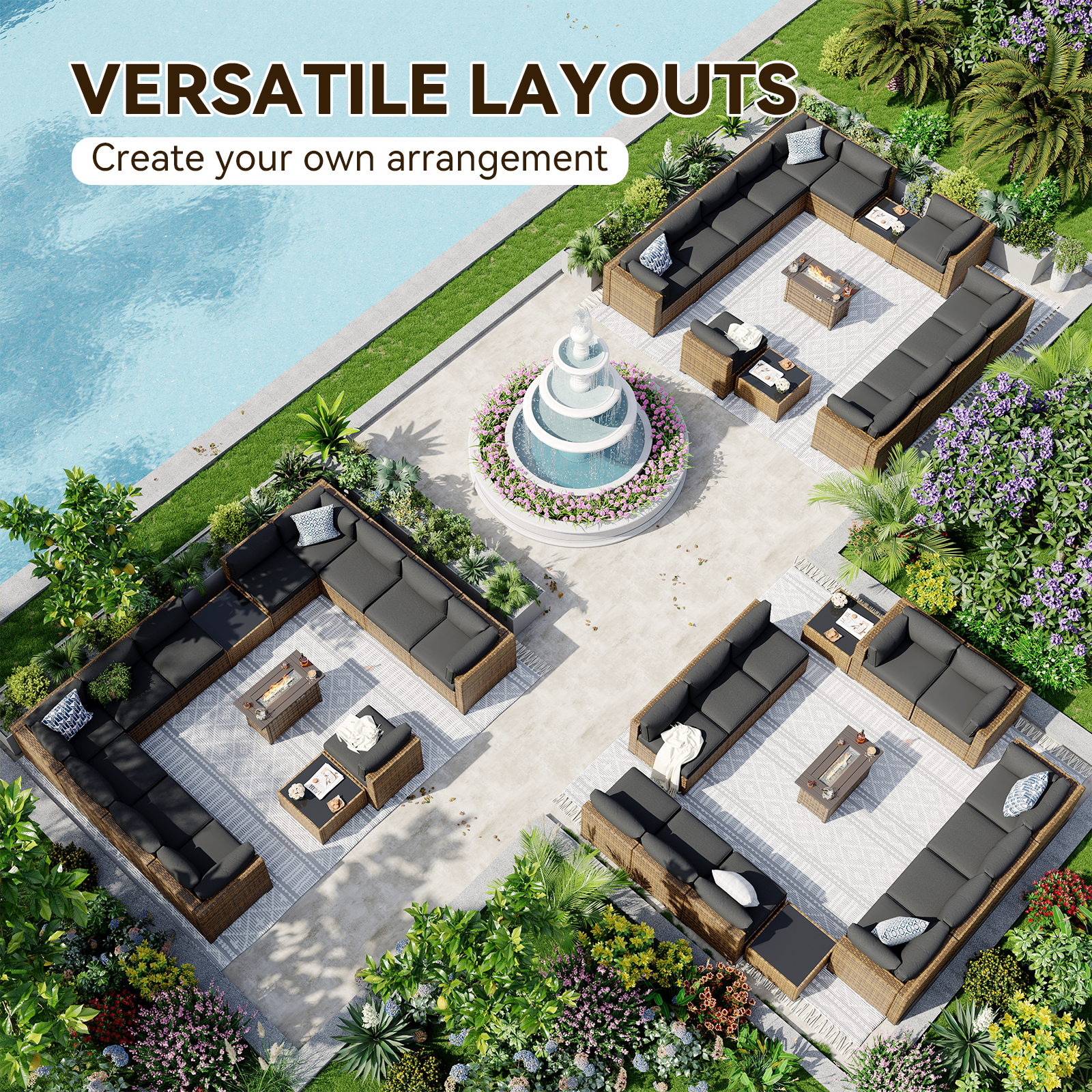 Aoxun Patio Furniture Sets Wicker Outdoor Conversation Set Sectional Sofa for Backyard, Poolside, Garden