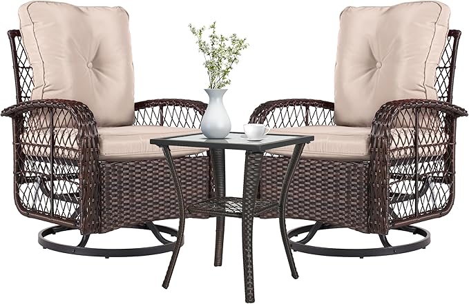 Rocking Rattan Swivel Chair Set with Coffee Table & Optional Ottomans