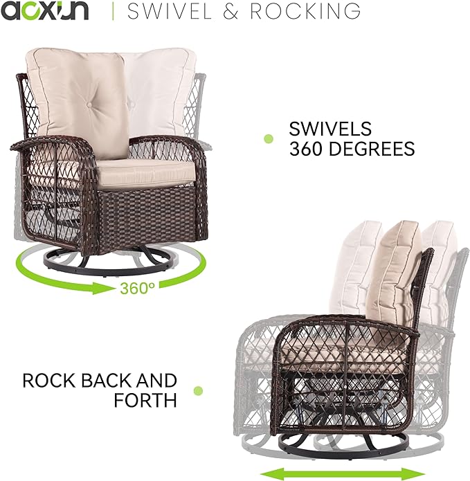 Rocking Rattan Swivel Chair Set with Coffee Table & Optional Ottomans