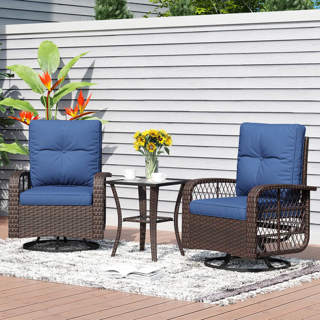 Rocking Rattan Swivel Chair Set with Coffee Table & Optional Ottomans