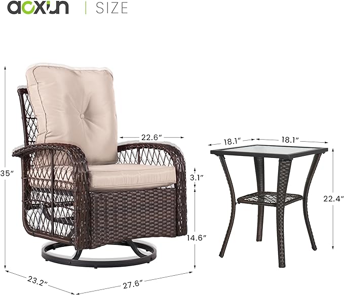 Rocking Rattan Swivel Chair Set with Coffee Table & Optional Ottomans