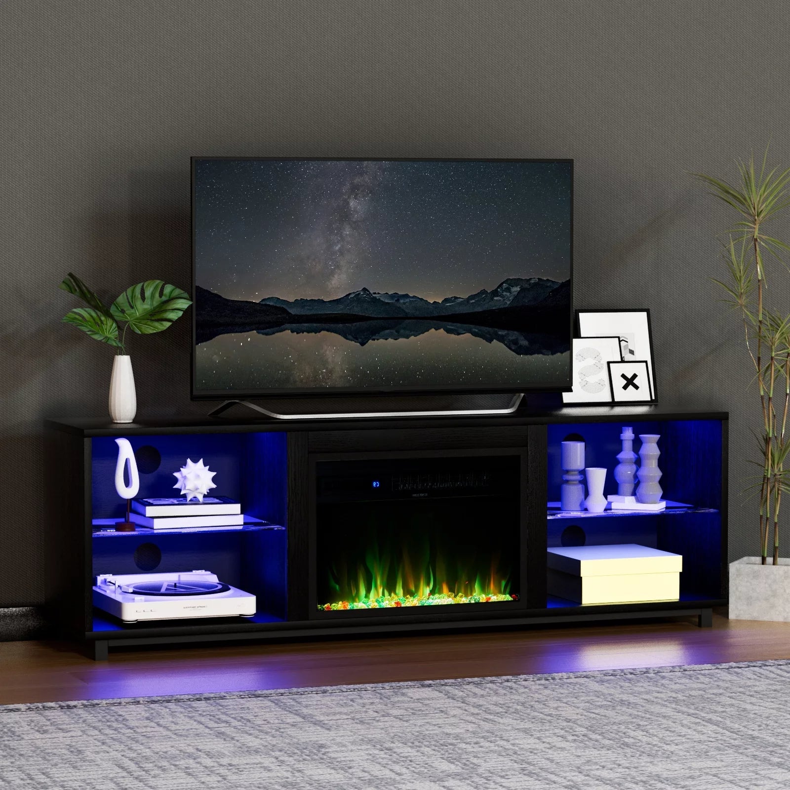 Fireplace TV Stand for TVs up to 80", Entertainment Center with LED Light, Black