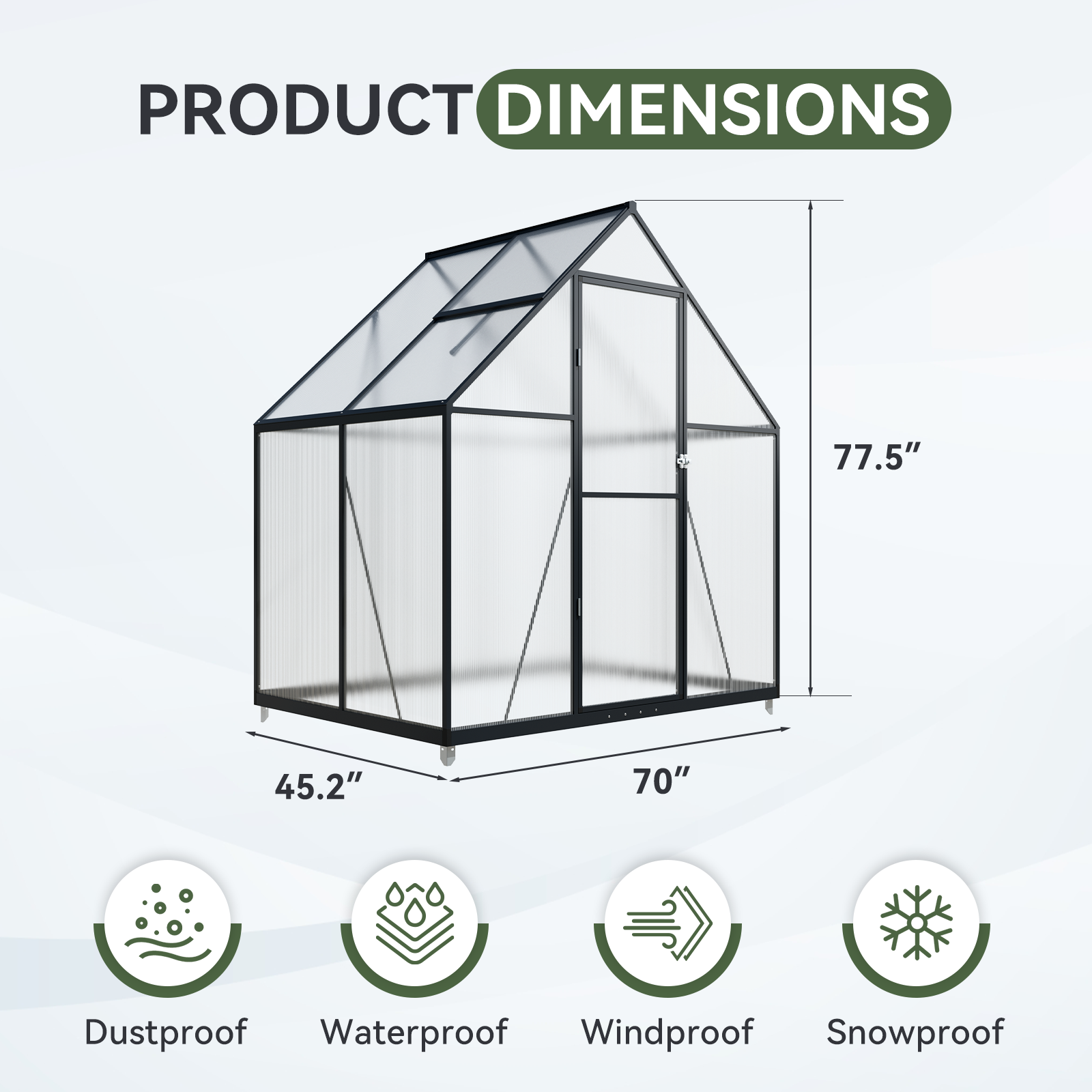 AOXUN 4'x6' Outdoor Greenhouse, Walk-in Polycarbonate Green House with Aluminum Frame for Backyard, Black