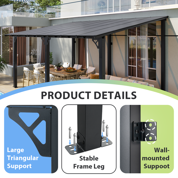 AOXUN 16' x 10' Hardtop Gazebo Outdoor Aluminum Pergola For Garden, Patio, Backyard-Black