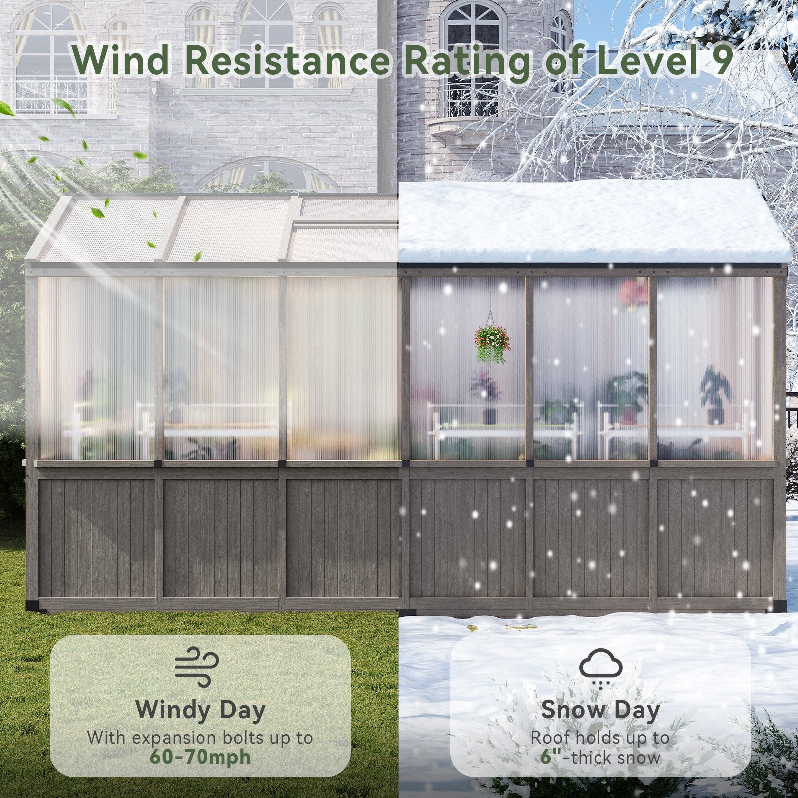 AOXUN 6' x 12' Outdoor Cedar Wood Greenhouse, Walk-in Greenhouse with Adjustable Roof Vent and Lockable Door