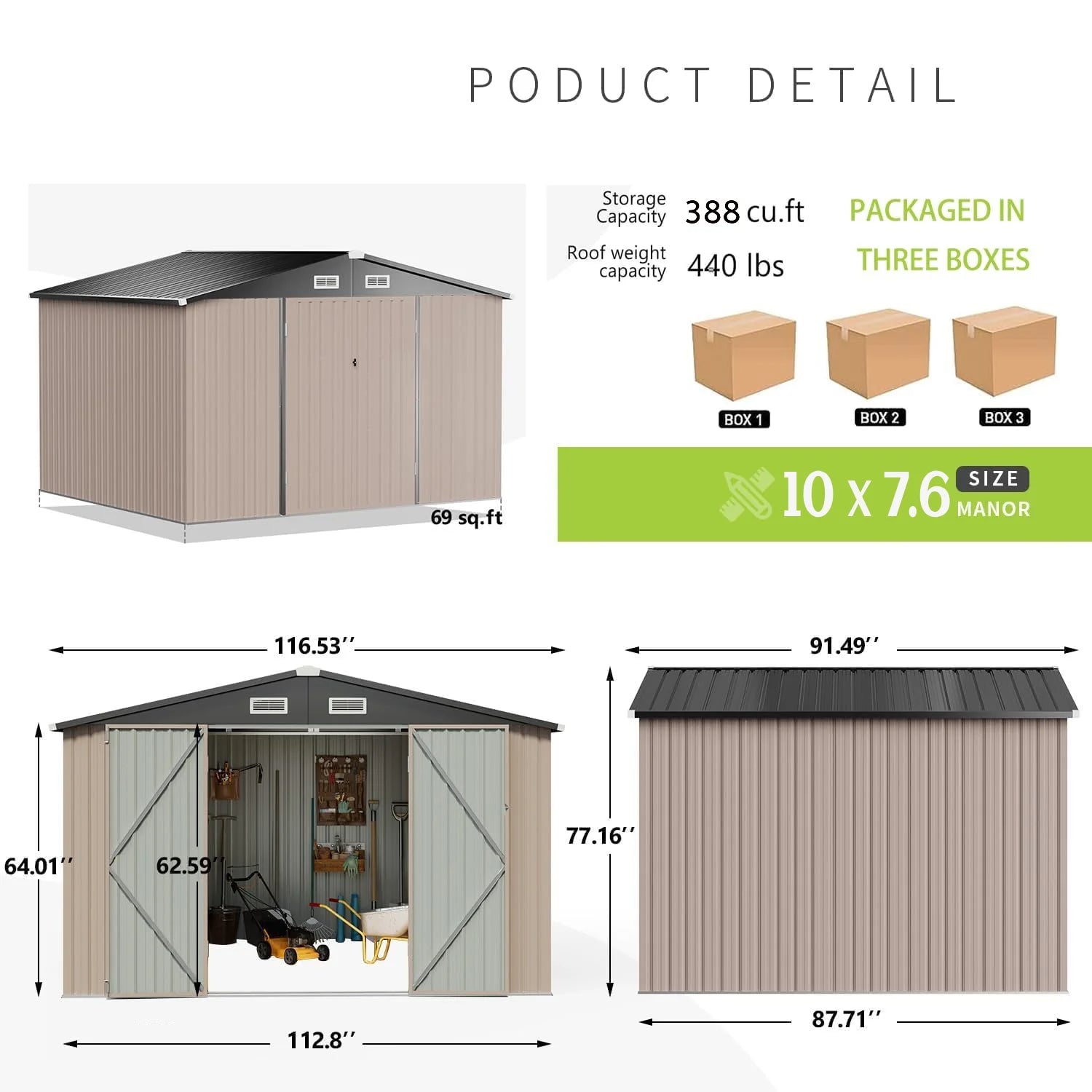 9.7' x 7.6' Outdoor Storage Shed, Meatl Shed with Door & Lock for Backyard, Garden