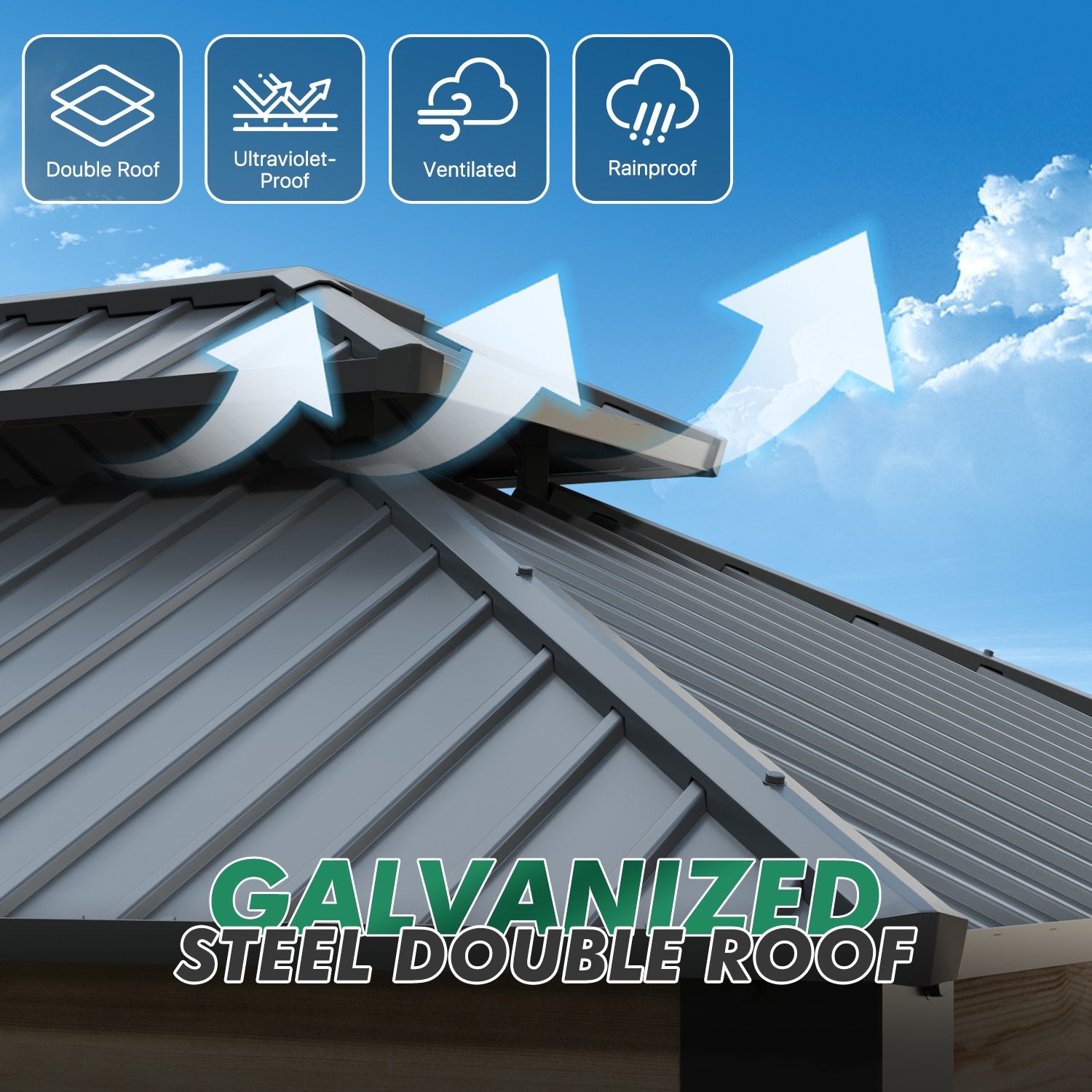 Clouddwell 12*16FT Upgraded Cedar Gazebo,Cedar Hard Roof Gazebo,with Double-Layer Galvanized Steel Roof,Suitable for Backyard,Desk,and Lawn.