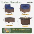 12 Piece Patio Furniture Set with 44” Fire Pit Table Wicker Rattan Outdoor Sectional Sofa Set with Coffee Table and 4” Thickened Cushions, Blue (Waterproof Cover Included)
