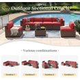 7 Piece Patio Furniture Set Wicker Rattan Patio Conversation Set Outdoor Sectional Sofa Set with Coffee Table and 4” Thickened Cushions, Red (Waterproof Cover Included)