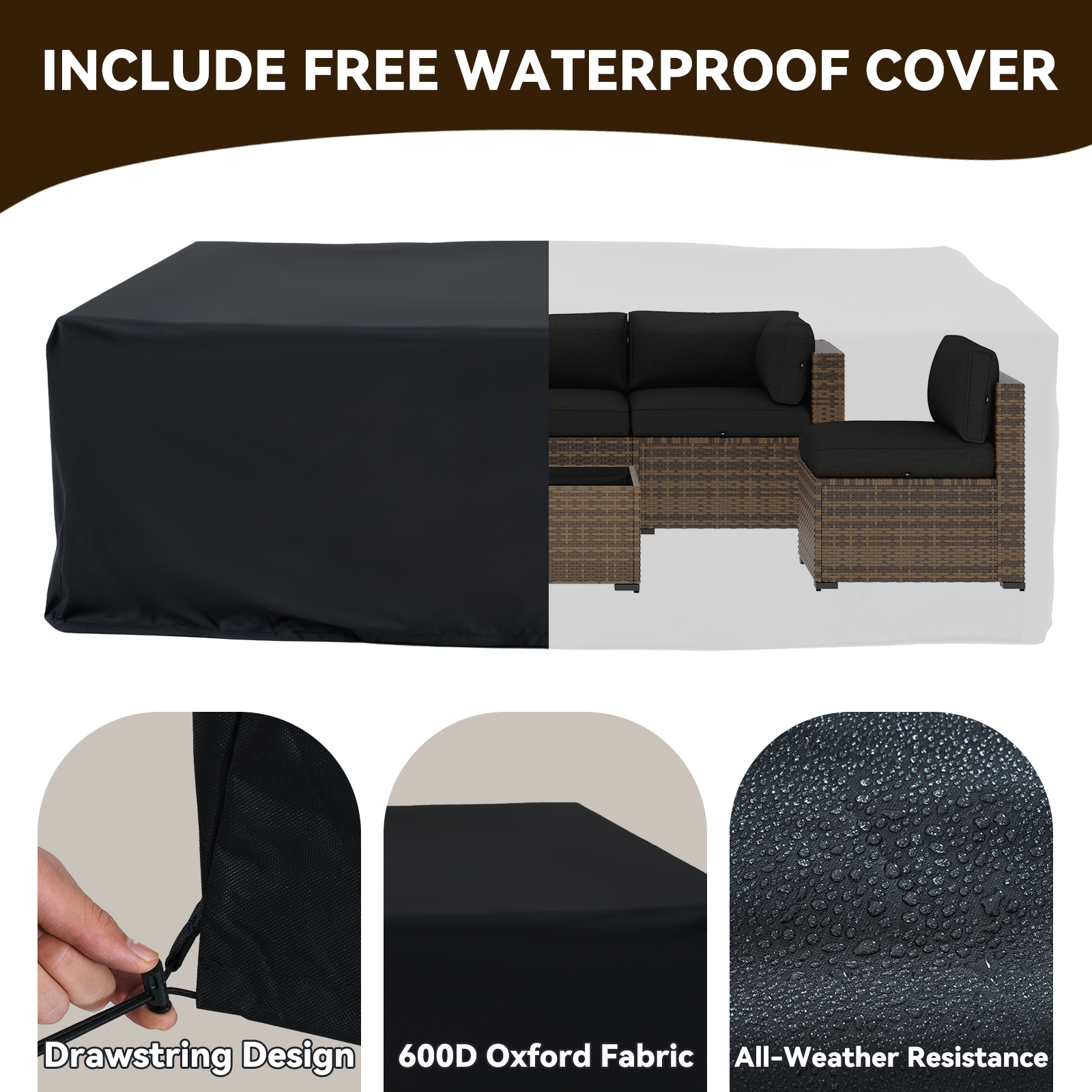 Aoxun Patio Furniture Sets Wicker Outdoor Conversation Set Sectional Sofa for Backyard, Poolside, Garden